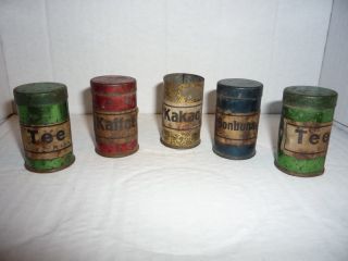 6 Originale Alte Blechdosen Für Kaufmannsladen Kakao Bonbon Kaffee Und Tee Bild