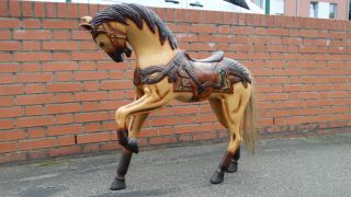 Grosses Holzpferd Karussel Pferd Schaukelpferd Deko 100cm Hoch Pferde Echthaar Bild