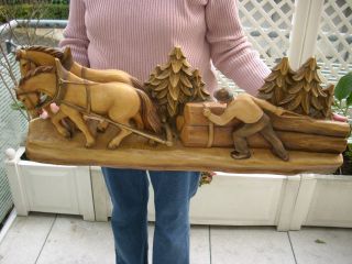 Grosse Holzfigur - Pferdefuhrwerk - Holzrücker - Bauer Mit Pferd - Waldarbeiter - Deko - Bild