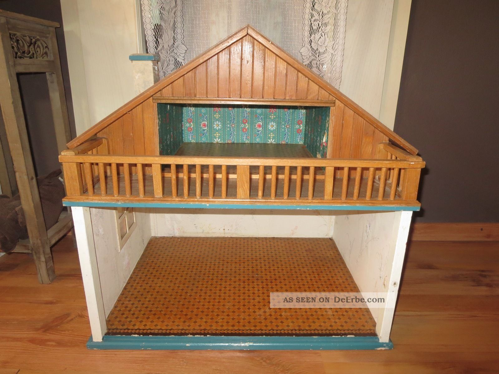 Grosses Puppenhaus Mit Balkon Im Originalzustand Antike Puppenstube Puppenstuben & -häuser Bild