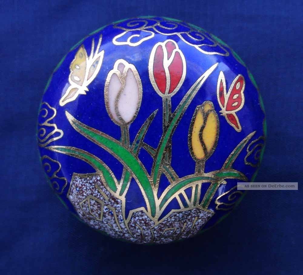 Cloisonne Pillendose Pillendöschen Florales Dekor Emaille Entstehungszeit nach 1945 Bild