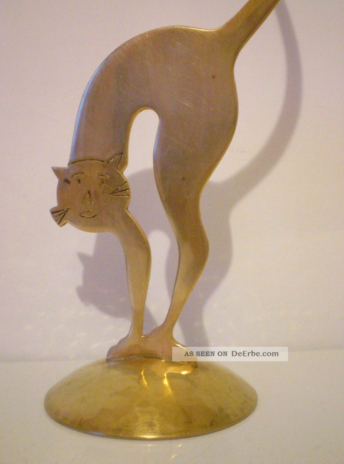 Große Alte Messing Figur Katze Buckelkatze Hammerschlag 28,  5 Cm H Selten 1950-1959 Bild