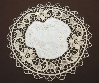 Tischdecke Nadelspitze - Reticella Handarbeit Stickerei Leinen Deckchen Edel Bild