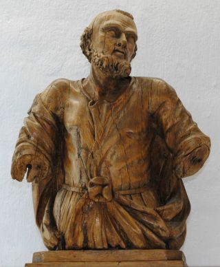 Skulptur Figur Heiliger Apostel Petrus 17.  / 18.  Jhd Büste Barock Rokoko Holz Bild