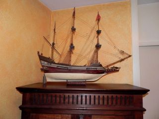 Sehr Alter 85cm Modell Schiff Segelschiff Aus Holz Bild