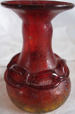 Rotes Glas Vase Umgelegter Faden Nach Antiker Art Römisches Unguentarium Abriß Bild