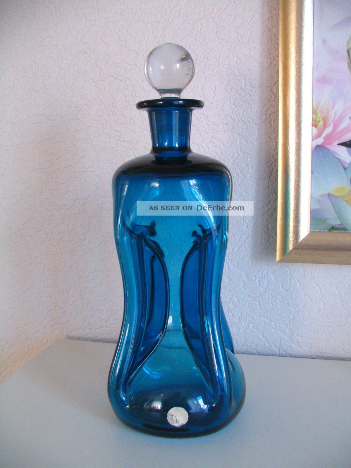 Holmegaard,  Decanter,  Karaffe,  Flasche,  Kastrup Gluckerflasche Blau 30cm Kristall Bild