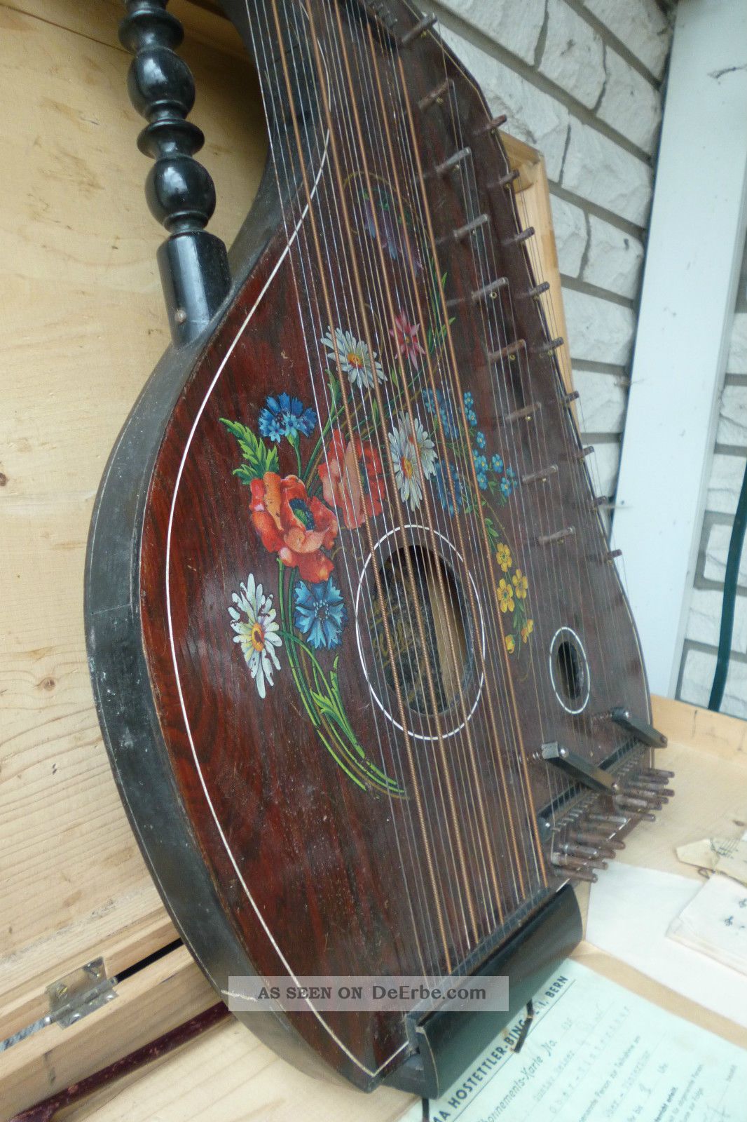 Schöne, Große, Alte Violin Harfe, Zither Mit Bogen Und Kasten Schöne, Große, Alte Violin Harfe, Zither Mit Bogen Und Kasten
