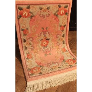 Edeler Handgeknüpfter Orient Blumen Teppich Rosa China Art Deco Carpet Tappeto Bild
