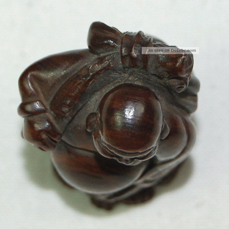 Netsuke (okimono) Hotei Buddha - Japan Anfang 20.  Jahrh.  Hartholz - Schnitzerei Asiatika: Japan Bild