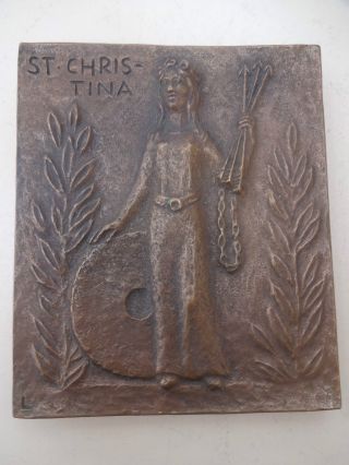 Vintage Bronze Plakette Relief Heilige Christina Signiert Eva Limberg Bild