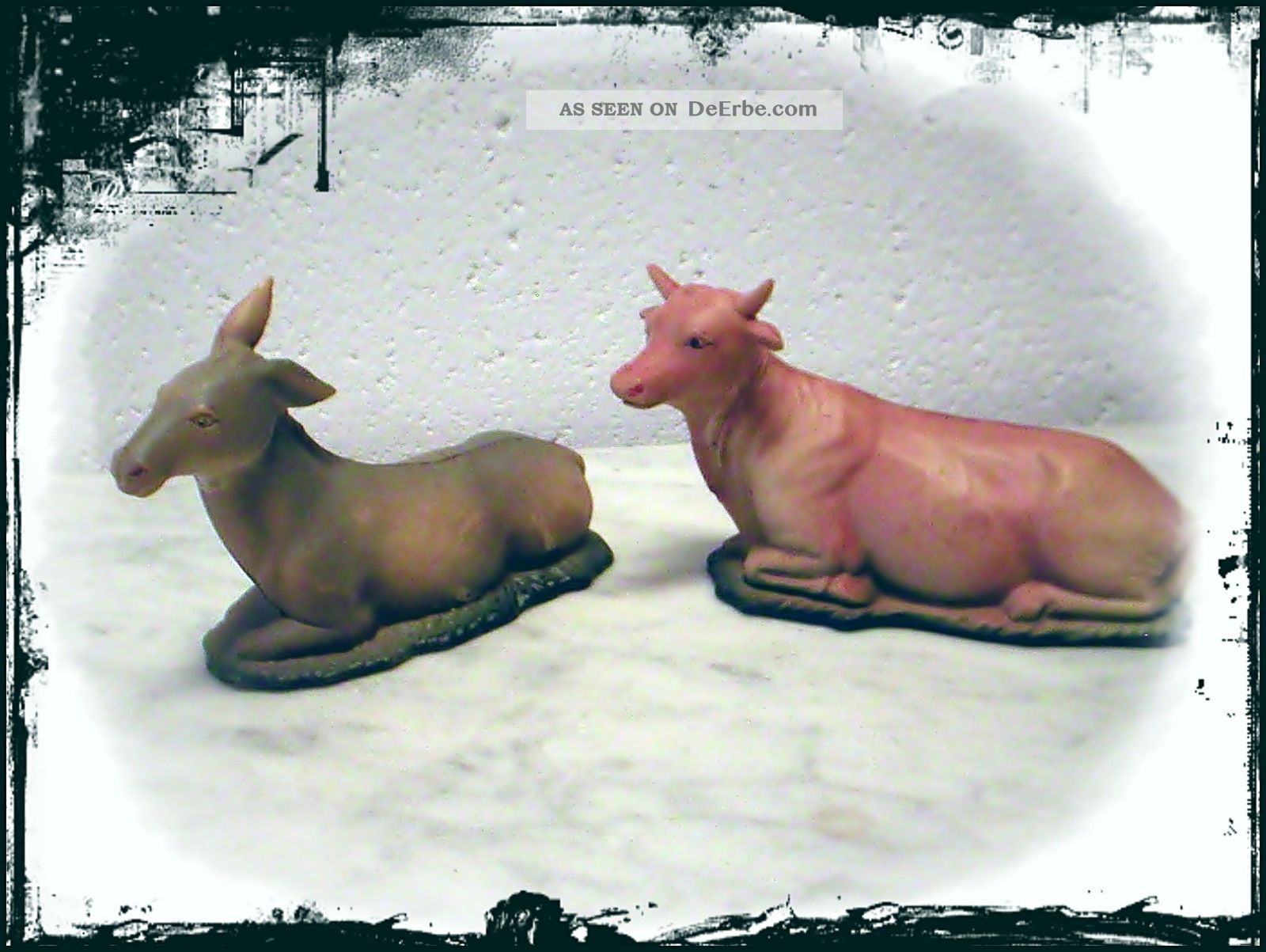 2 Alte Krippenfiguren Ochse,  Esel Liegend Aus Bakelit Nativity Scene Ox Donkey Krippen & Krippenfiguren Bild