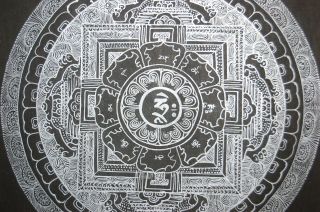 Thangka Silber Schwarzgrund Om Mandala Mantra Tibet Nepal Buddha Bild