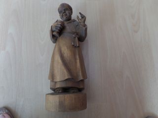 Skulptur Holz Massiv Handgeschnitzt Mönch Weinkelch Weingenießer Höhe 37cm Bild