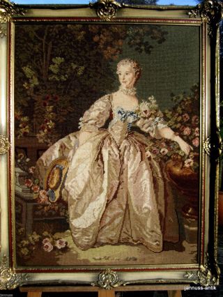 Erlesenes Wandbild Gobelin Handarbeit Prunkrahmen Barocke Frau Edel Und Wertvoll Bild