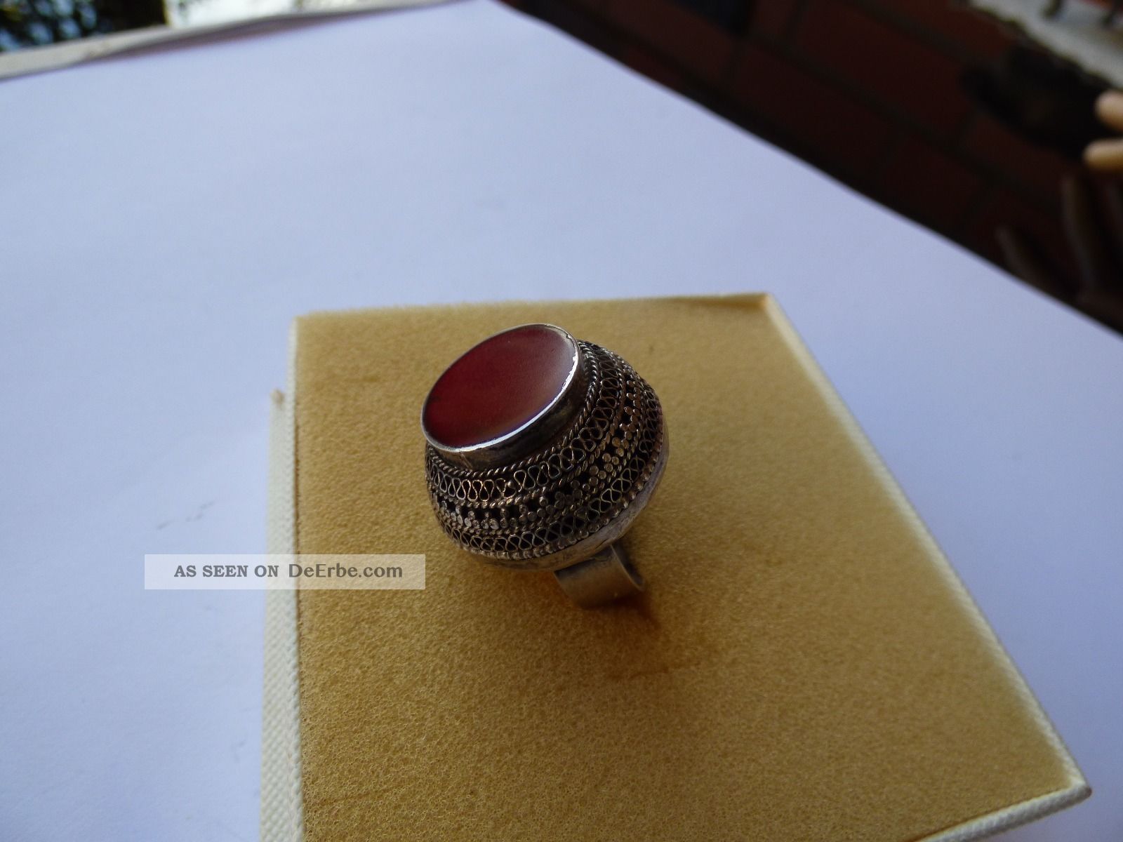 Alter Damen Ring,  935 - Er Silber Mit Einem Großen Karneol (alt Frankreich) Ringe Bild