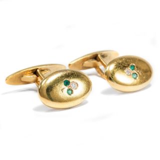 Jugendstil Smaragd & Diamant Manschettenknöpfe,  750er Gold Art Nouveau Diamanten Bild
