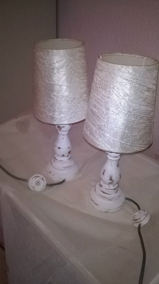Zwei Shabby - Chic - Tischlampen Weiß/beige 34 Cm Hochtop Bild