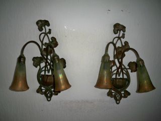 2 Wandleuchten Honsel,  Bronze Wandlampe Lampe 2 - Armig Mit Glasschirmen Bild