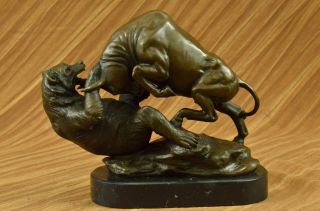 Bronze Skulptur Signiert Bulle Gegen Grizzlybär Statue Art Deco Geschenk Bild