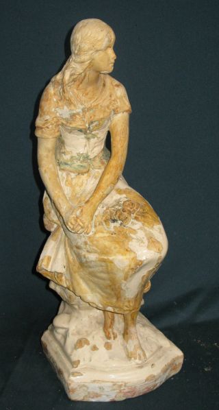Große Gips Figur,  Blumenmädchen,  52 Cm,  Shabby Look Bild