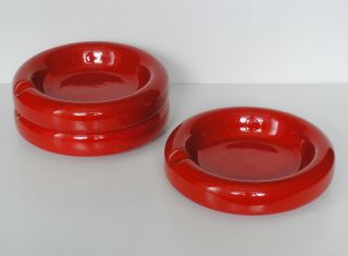 3 Keramik Aschenbecher 652 - 15 Stapelascher 60er Lava Rot West German Pottery 60s Bild
