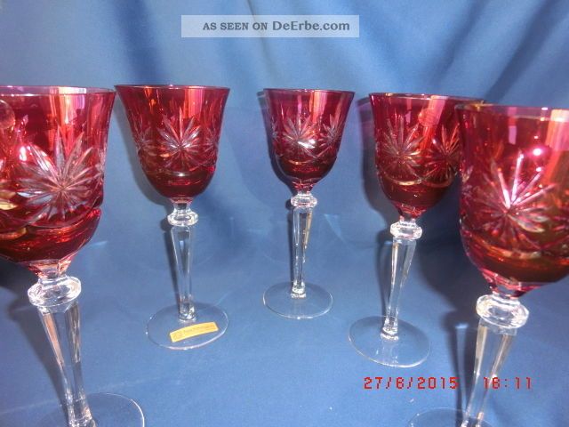 5 Weinglas Weingläser Überfang Glas Nachtmann Schliff Rubinrot Kristall Bild