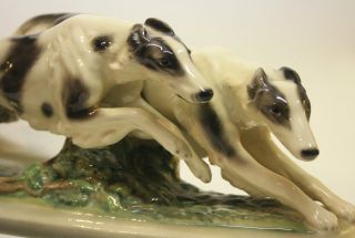 Antik Tier Porzellan Windhunde Barsoi Borzoi Hund Windhund Figur Sehr Groß Bild