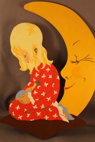 60er Jahre Wandbild Holzbild Abend Mertens Kunst Bild Deko Mädchen Mond Bild