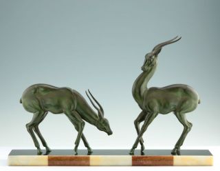 Große Art Deco Skulptur Frankreich Um 1930 Antilopen Sculpture Figure Bild