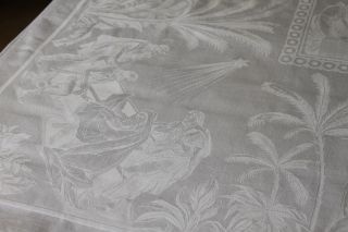 Traumhaftes Weisses Damast Tafeltuch Christliche Motive 168/130 Cm Um 1900 Bild