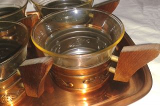 Teeservice Schott Jenaer Glas Kupfer Holz Teak? Teegläser Tablett Vintage 60th Bild