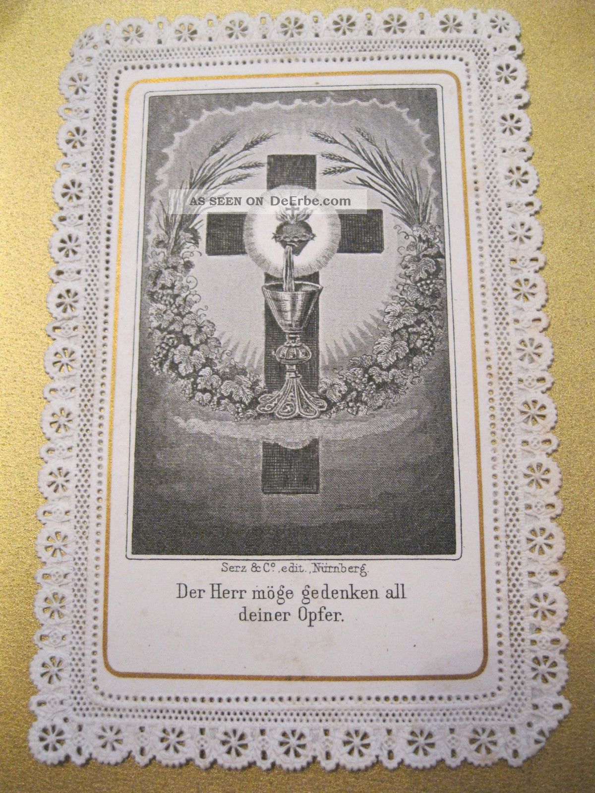 Altes Spitzenbildchen Stahlstich 1898 Erstes Hl.  Meßopfer Eschlkam / J.  Köppele Rel. Andenken & Mitbringsel Bild