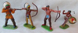 Elastolin Germany - 4 Figuren - Indianer - 2 Häuptlinge Stehend Und 2 Krieger Bild