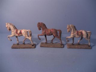 3 Alte Pferde,  Massefiguren,  Elastolin?,  Lineol?,  Wohl Um 1900 Bild