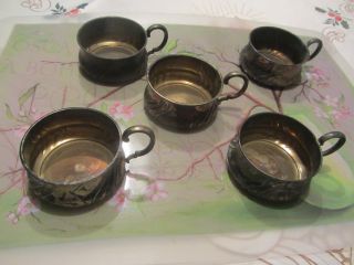 5 Teeglashalter 188gr Silber 800,  Um 1920,  Gest.  U Gemarkt,  Jugendstil,  Art Deco Bild
