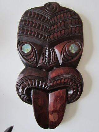 Maori Neuseeland Wand Maske V.  1978 Geschnitzt 328 Gr.  Höhe: 27 X 14 Cm Top Bild