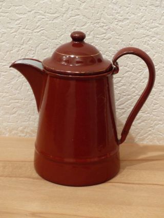 Kleine Kanne Aus Emaille Rot Braun,  Kaffeekanne,  Teekanne Bild