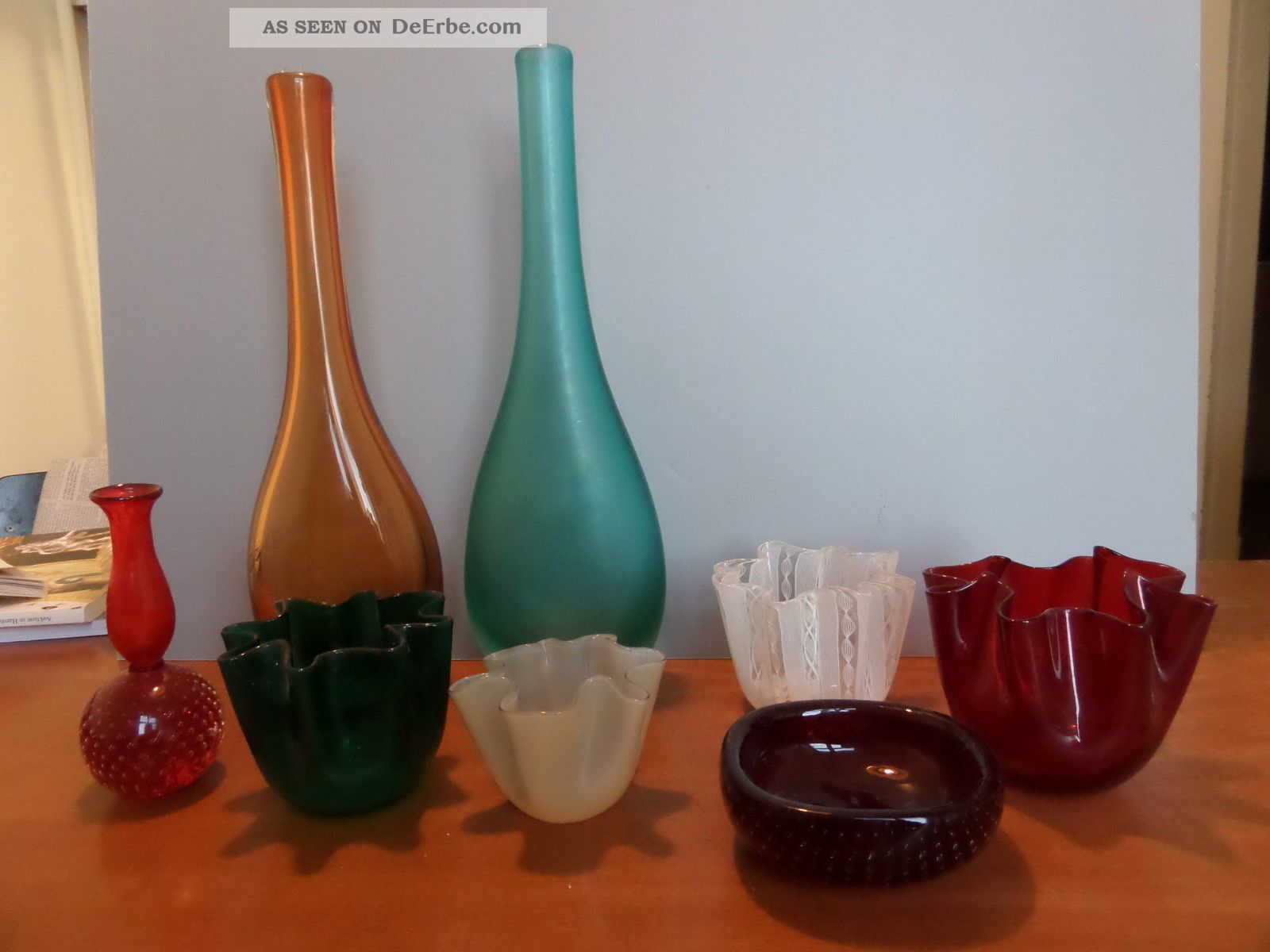 Venini Murano Fazzoletto = Taschentuch Vase Rot Signiert Ätzstempel