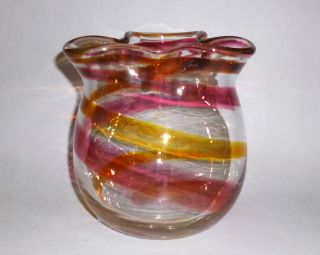 Kunstglas Vase Glas Mundgeblasen Farbspiral Einschmelzungen Signiert 1,  6kg Bild