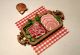 Tablett Mit 2 Sorten Schinken In Scheiben Fürs Puppenhaus,  Puppenstube,  Kaufladen Nostalgieware, nach 1970 Bild 1