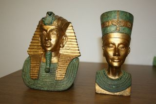 Büste Nofretete Tutanchamun Ägypten Skulpturen Figuren Deko Messing? Sehr Alt Bild