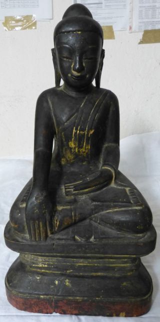 Antiker Buddha Holzfigur 51 Cm Massivholz Geschnitzt Bild