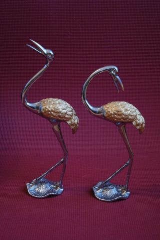 2 X Bronze Reiher Kraniche Vögel Dekoration Für Haus Hinduismus Yoga Meditation Bild