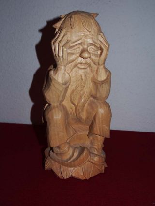 Der Denker Geschnitzte Holzfigur 35 Cm Bild
