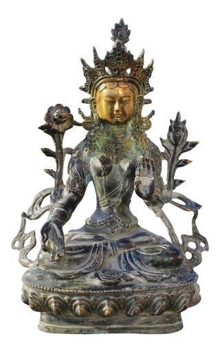 Sitzende Weiße Tara Buddha Statue Bronze Figur Skulptur Tibet Buddhismus China Bild