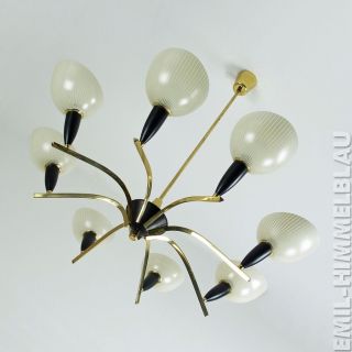 Luster 8 - Armig Sputnik Pendel Lampe Spinne Messing 50s Glas Stilnovo Bild