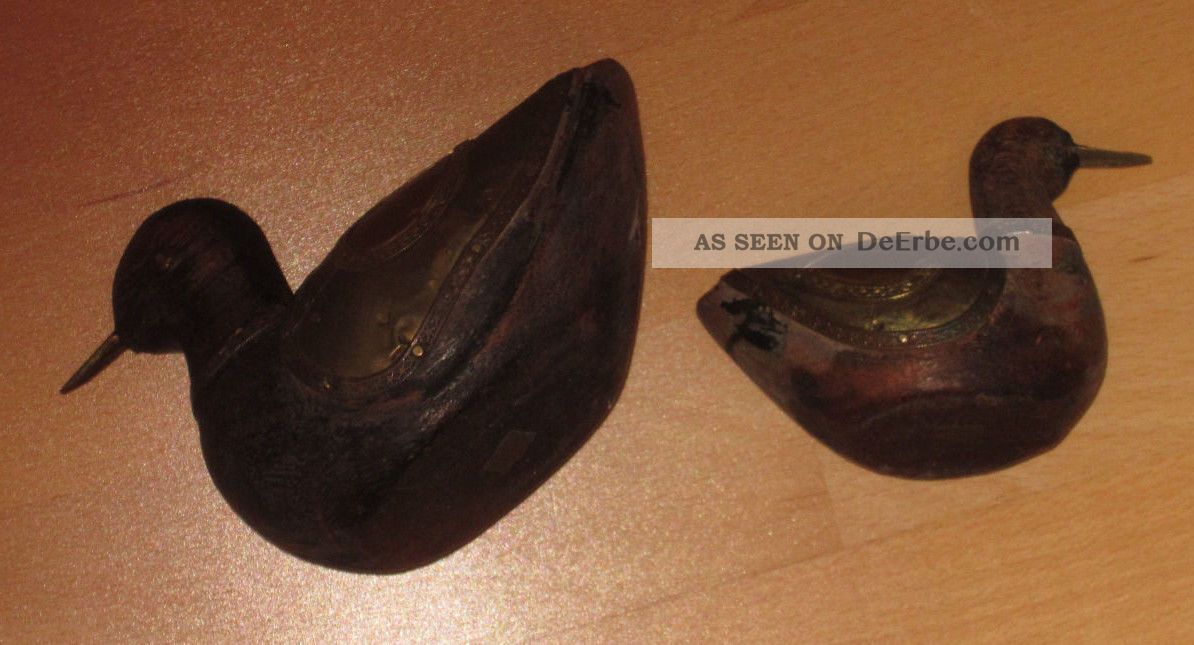 2 Deko Holzenten Aus Indien Mit Metallbeschlägen,  Wunderschöne Stücke Antike Bild
