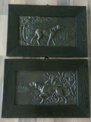 2 Bronze Reliefe Um 1920 - Jagd Weimaraner Irish Setter Jagdhund Hund Bild