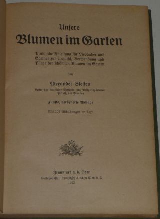 Unsere Blumen Im Garten.  1922 Mit 204 Abbildungen. Bild